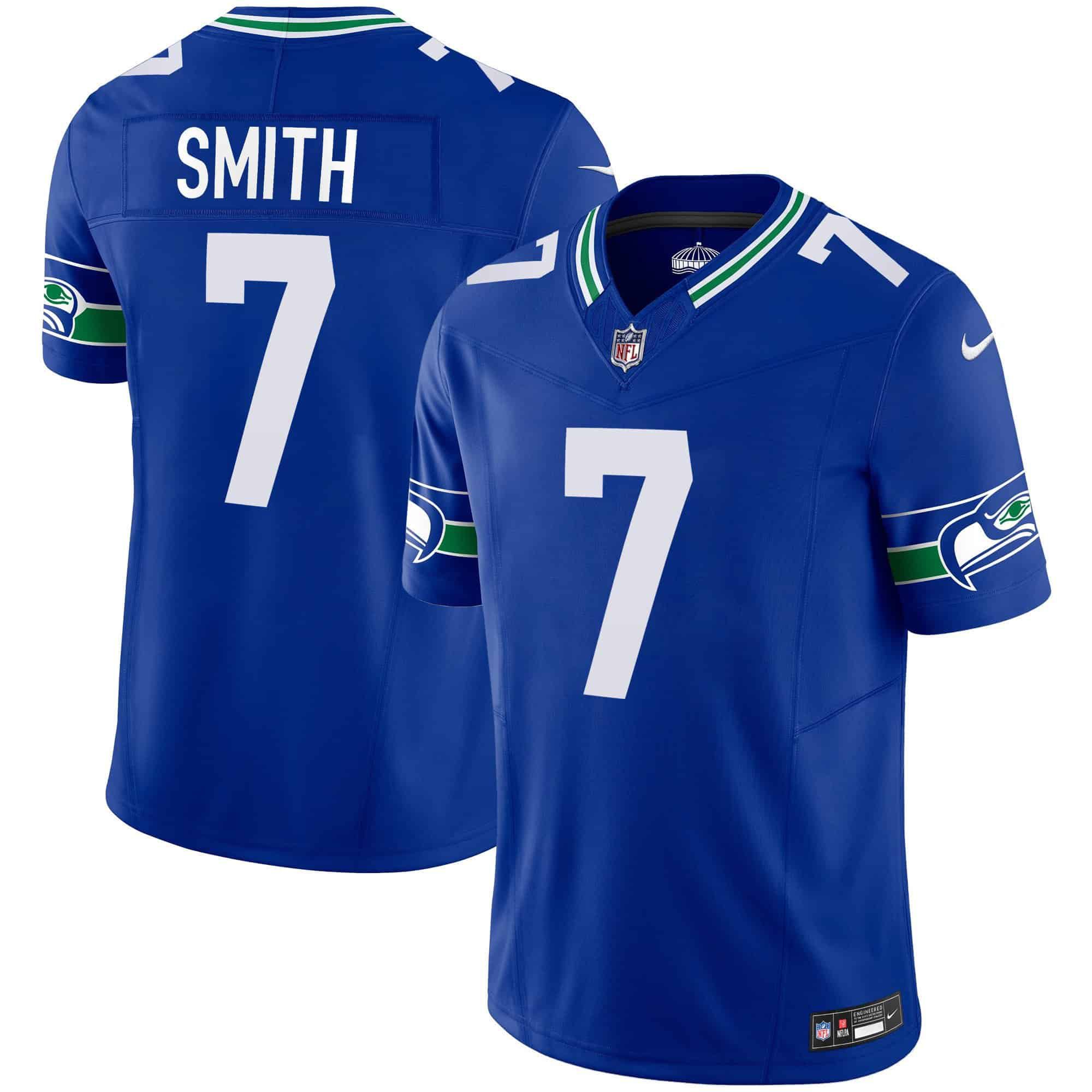Men Seattle Seahawks 7 Smith Blue 2024 Nike Throwback Vapor Limited NFL Jersey style 1